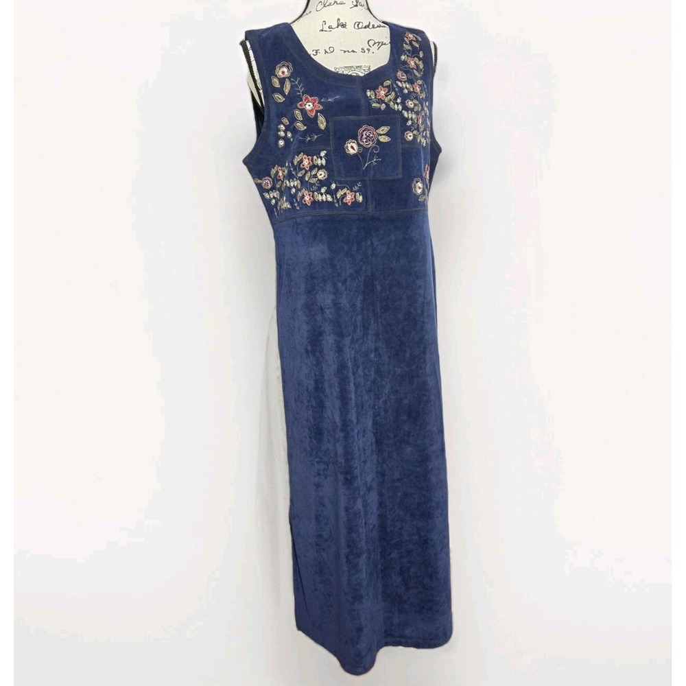 Vintage WHITE STAG Women's Maxi Dress Sz L Floral Embroidered Sleeveless Stretch